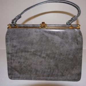Classic Vintage Leather Gray and Gold Handbag